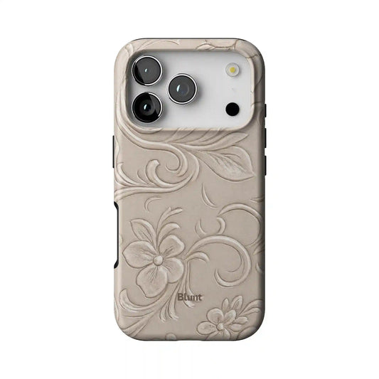 White Tooled Leather iPhone Case